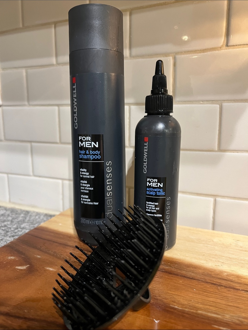 Men’s  Hair & Body Shampoo + Activating Scalp Tonic + Scalp Massager Bundle